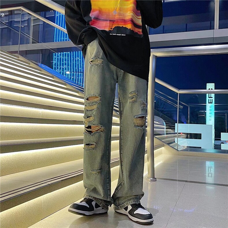 牛仔裤男夏季潮大码休闲裤子高街设计感裤NJ07P40图片