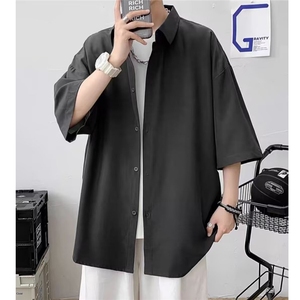 夏季薄款衬衫男女款潮流ins五分袖衬衣港风冰丝短袖外套C975/P28图片