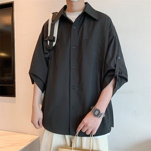 C9040/P35衬衫新款冰丝短袖宽松男生上衣衬衣男衬衫七分袖可调节图片