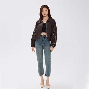 小个子皮衣外套女短款拼色秋季机车棒球服PU皮夹克图片