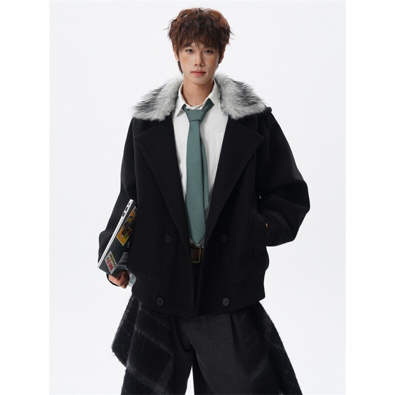 可拆卸毛领座山雕秋冬短款加棉加厚毛呢夹克外套812-JK28-P128,男装夹克,星座812
