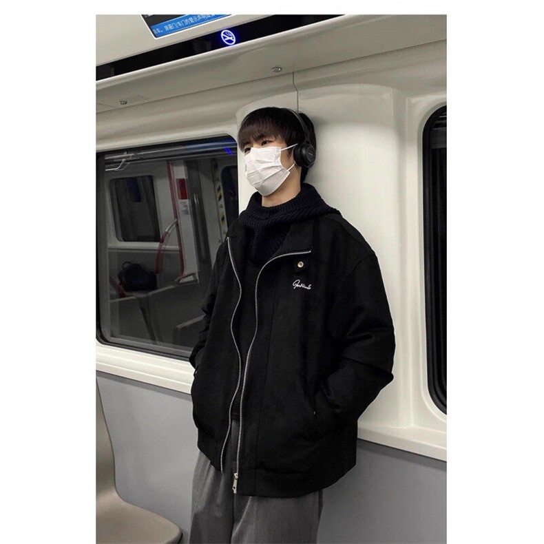 Q02/P68春日系麂皮绒立领外套男宽松休闲百搭潮复古夹克上衣男1图片