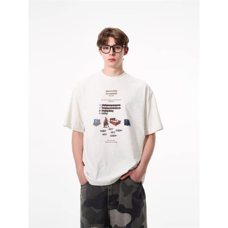 2025夏季宽松美式复古潮牌印花设计感宽松圆领短袖T恤男DA665-P32，男装T恤，星座208-5