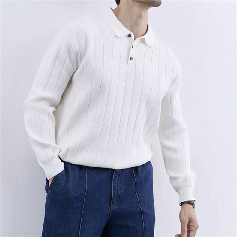 纯色条纹翻领毛衣男针织衫长袖polo打底衫E41057-P75，男装Polo衫，星座1012-1