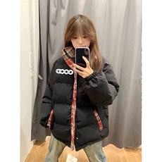 美式复古格子拼接棉服女冬季新款宽松百搭小众设计感保暖棉衣，男装棉衣，星座506A