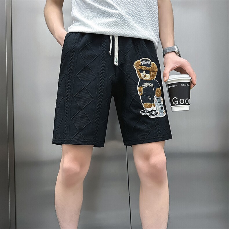 轻奢高级感休闲短裤男小熊刺绣痞帅社会小伙301C-DK18-P48控68,男装牛仔裤,星座301C（原B323）