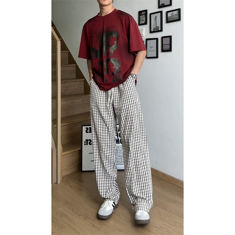 经典宽松条纹格子休闲裤，清爽简约A061-AX01568-特P30-视频截图,男装休闲裤,电商A061