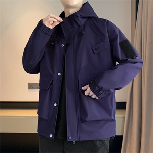 新款工装户外夹克男连帽纯色上衣冲锋衣外套DSA157B-J2527-P65图片