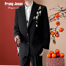 春季高定制立体刺绣轻奢西服外套男高级感痞帅歌手演出西装时尚潮，男装西服套装，星座601-1