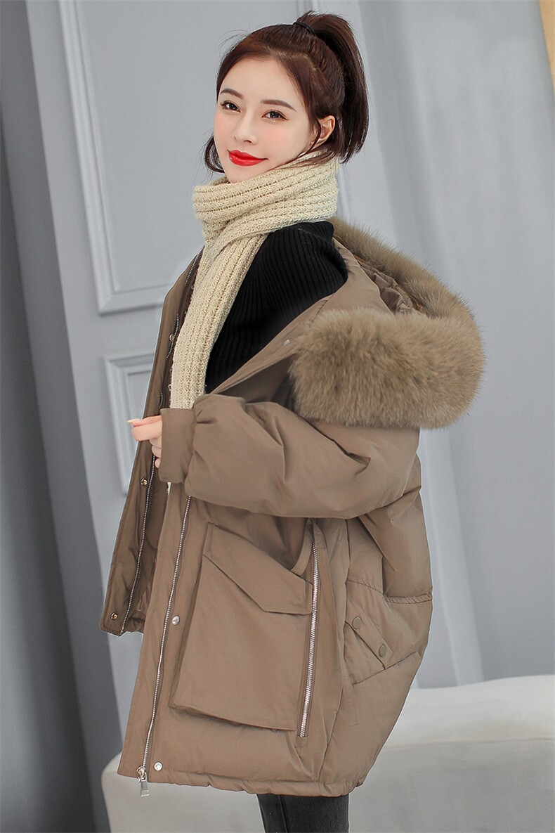 大毛领连帽棉衣女中长款2023冬季新款女装宽松时尚羽绒棉服棉袄,女装棉衣/棉服,慧尚依恋