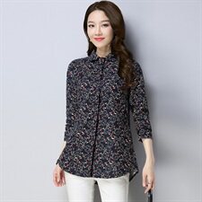 时尚都市修身显瘦气质个性2024年秋款印花长袖衬衫排多扣休闲潮流，女装衬衫，风姿绰