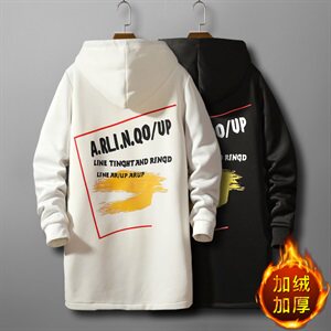 秋冬男士大码加绒加厚大衣连帽外套中长款风衣男 QT2026-F10图片