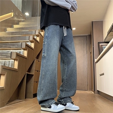 设计感工装牛仔裤男美式复古宽松阔腿直筒裤高街潮牌长裤H803-P45，男装牛仔裤，星座509