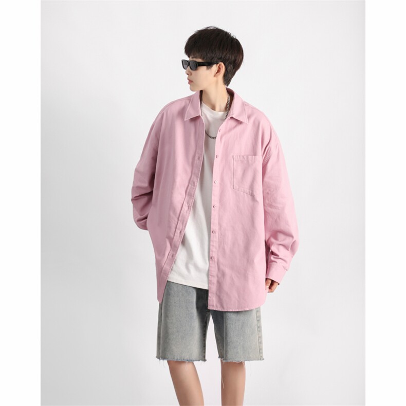 2023夏季新款港风纯色简约vibe潮流百搭翻领长袖衬衫ZC263-P35,男装衬衫,星座313A(原308A-2)