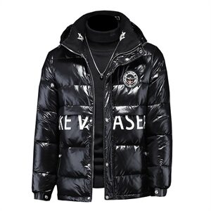 8002 冬季新款男士连帽亮面外套勋章保暖白鸭绒羽绒服图片