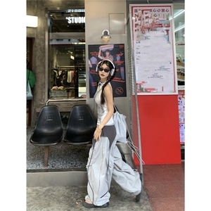 美式设计感撞色绑带弯刀裤2025街头嘻哈跳舞裤速干伞兵裤B309-P52图片