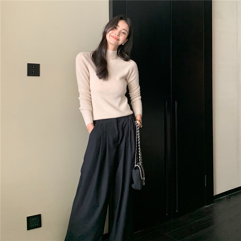 2025秋冬百搭时尚简约半高领打底修身显瘦舒适保暖打底衫,女装羊绒衫,玛卡隆羊绒