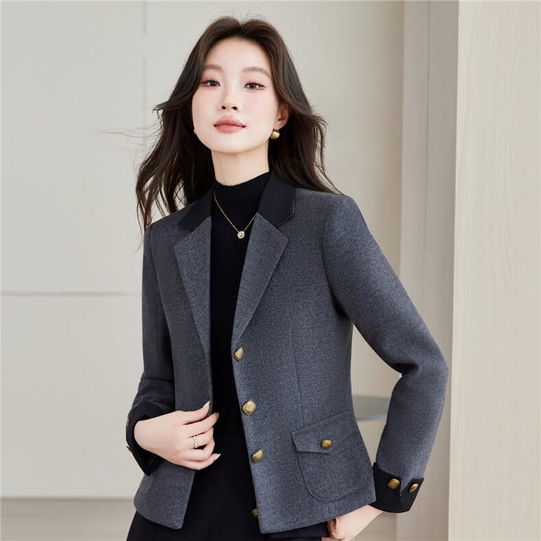 《档口现货》2026秋装新款气质收腰百搭灰色西装小外套配腰带女,女装西装,苗苗