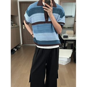 翻领短袖polo衫夏季镂空潮流新款百搭上衣-KS62-P41-网络图图片