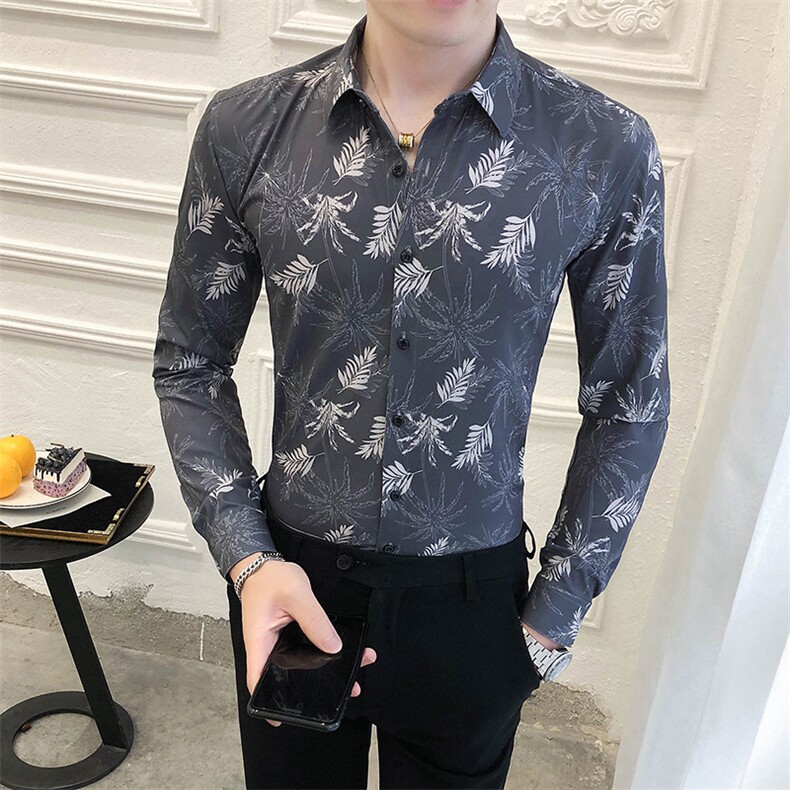 312A-5-282-P55 长袖高级感秋季休闲英伦发型师韩版纯色男士衬衣图片