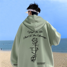 ！秋季重磅宽松大码港风玫瑰花印花连帽卫衣LW126-特p35，男装卫衣，星座508（原C305）