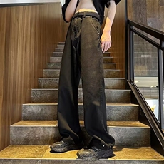 vibe美式街头裤子男ins潮百搭水洗牛仔裤直筒情侣阔腿裤N6036-P38，男装牛仔裤，星座1008-1