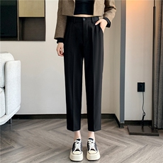 2024秋季新款垂感小西裤显瘦八分九分小个子高腰宽松女裤烟管裤，女装休闲裤，梦白服饰厂