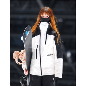 冬季防水防风加厚机能潮滑雪衣男女连帽抽绳滑雪服外套HF57-P175图片