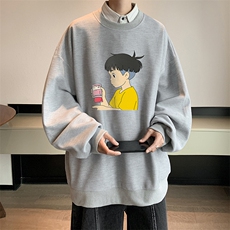 华夫格卫衣圆领卫衣男大码长袖t恤男外套HW76200-P30加绒款-P40，男装卫衣，电商A040