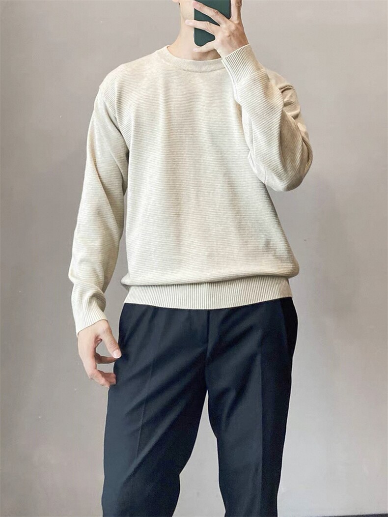 纯色横纹通勤百搭圆领毛衣针织打底衫套头E88850-P50,男装T恤,星座1012-1
