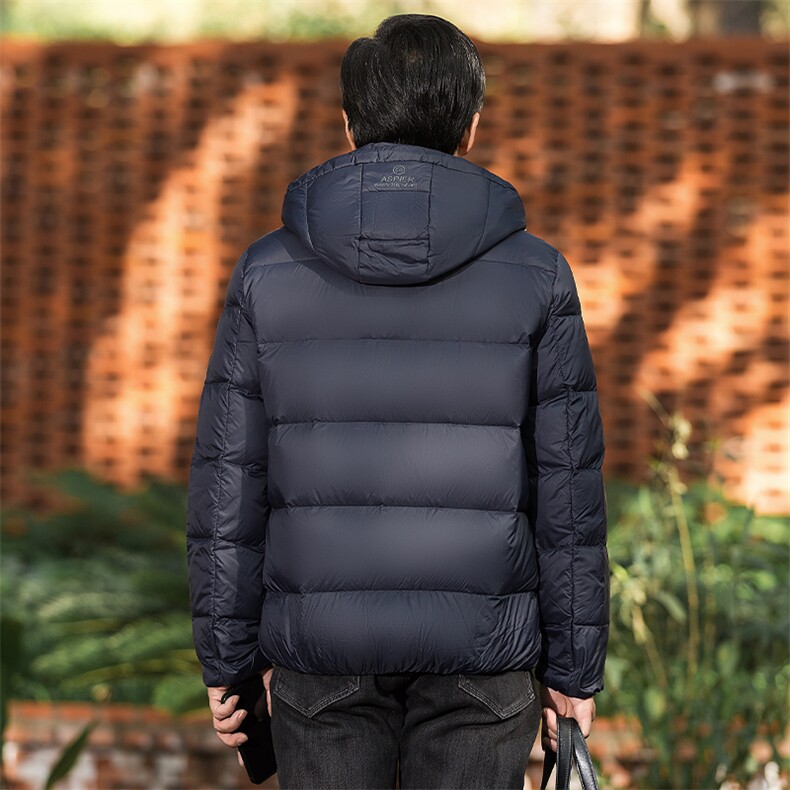 新款冬装羽绒服爸爸装休闲保暖防寒中老年宽松利索版短款连帽外套,男装羽绒服,钱塘6003（原4033）