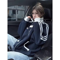 现货DJK706-批50学院风浅灰色卫衣男女秋季撞色拼接外套，男装夹克，星座603-2