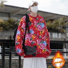 B203冬新套头圆领东北大花风民族特色加绒保暖卫衣小衫男女潮，男装卫衣，星座115A(原星座507）