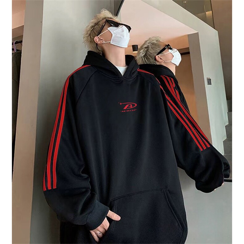 抖音得物高品质480克全棉加绒加厚宽松织带连帽印花卫衣A2303，男装卫衣，电商A443