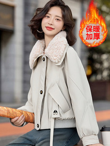（现货）冬季新款时尚保暖棉服加绒加厚外套娃娃领棉衣女短款图片