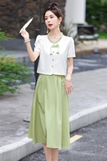 现货新中式套装裙夏季2024新款修身时尚夏天穿百搭整套半身裙，女装套装/套裙，尚洛菲