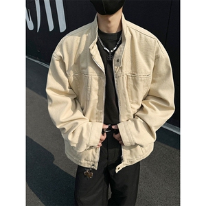 得物二开重磅水洗帆布哈灵顿外套男立领设计感休闲夹克JK1168-P98图片