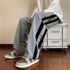 美式华夫格条纹运动ins直筒休闲裤宽松百搭阔腿拖地裤男KM28-P38，男装休闲裤，星座1008