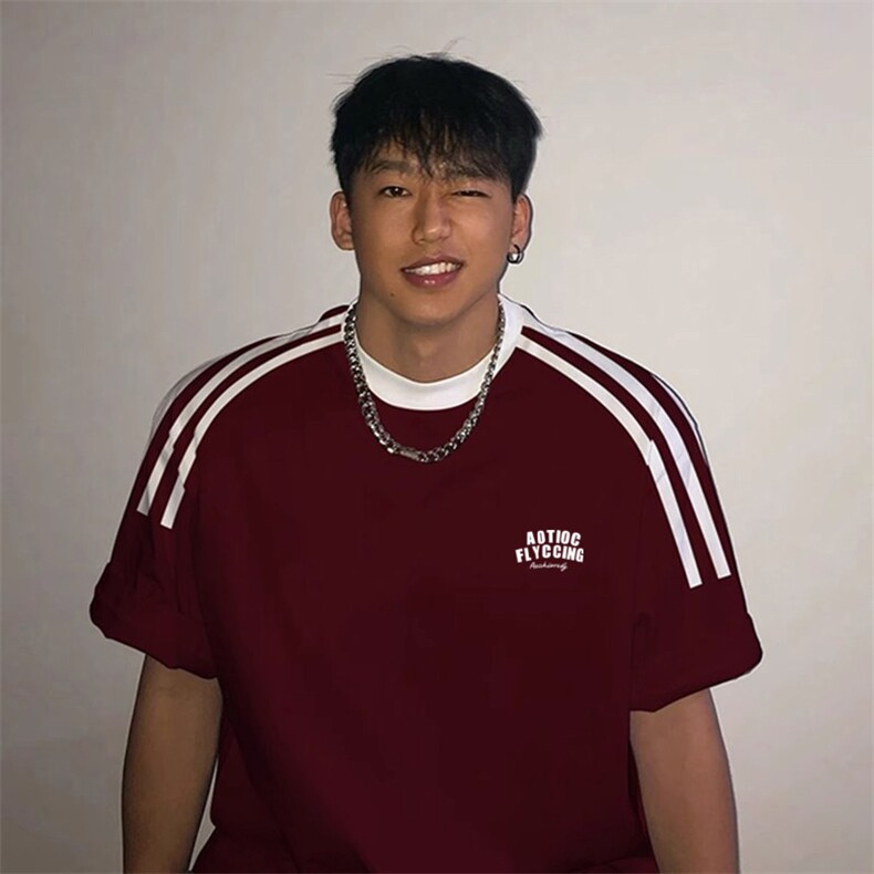 夏季美式高街重磅纯棉三条杠织带撞色男女短袖T恤ZD529-特P30,男装T恤,电商A486