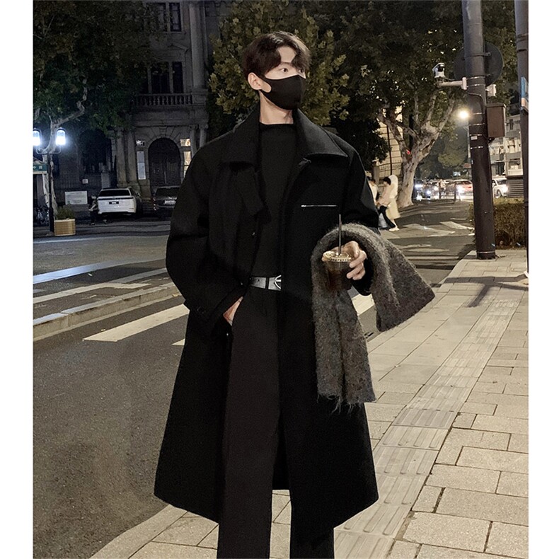 FY518-P125控168 700克重磅长款毛呢外套男慵懒风宽松呢子大衣图片