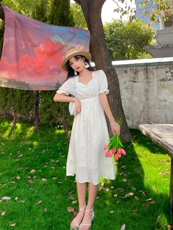 净色连衣裙领口，女装连衣裙，安玖拉