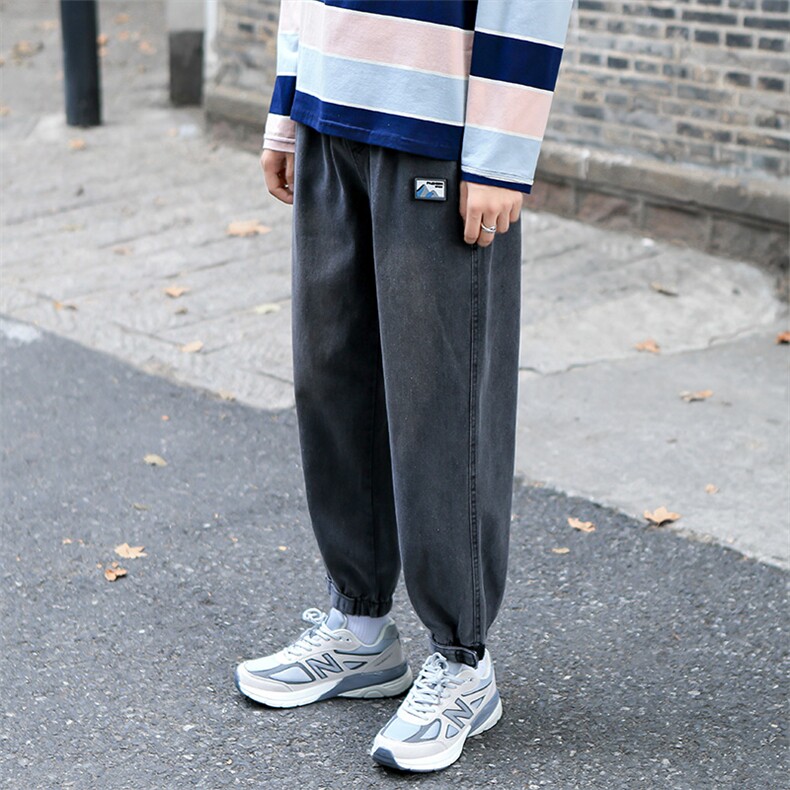 港风束脚牛仔裤男贴标潮牌宽松九分裤子秋季长裤K33-P55控78,男装牛仔裤,星座810(原QT5070)