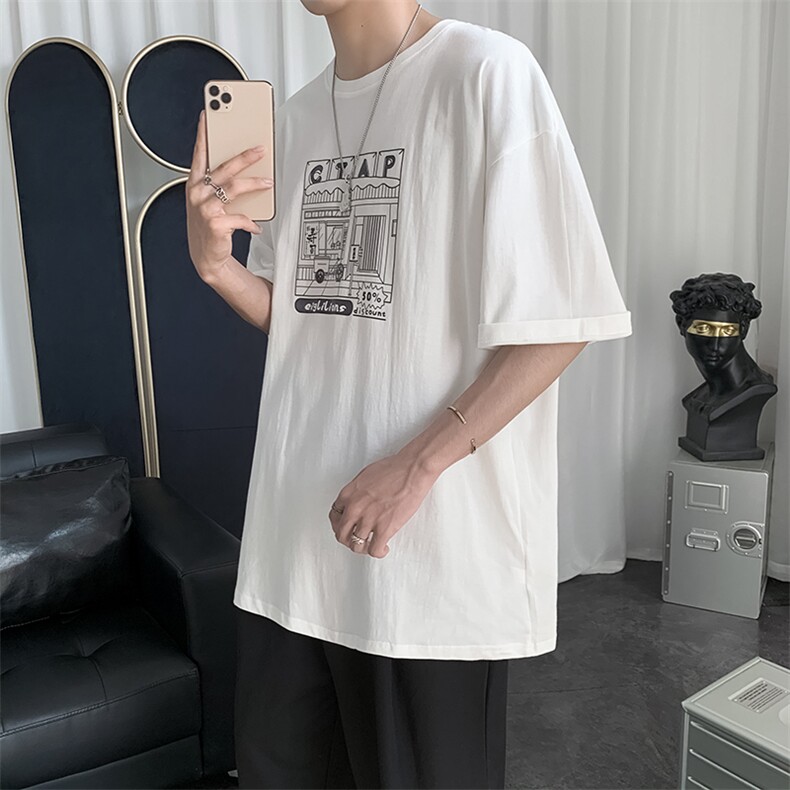 潮流ins宽松半袖体恤港风休闲夏季印花短袖T恤男五分袖T050-P18,男装T恤,星座512-2