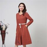 时尚优雅红色长袖连衣裙修身显瘦百搭女装适合春季秋季穿着搭配腰带更显气质，女装连衣裙，丽影随形