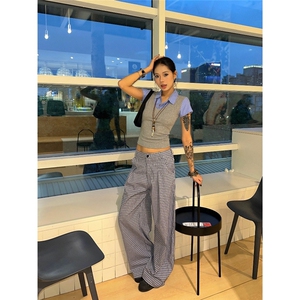 B3068#S-2XL(原版复合面料高质量阔腿裤50%棉50%涤纶)P40蓝色图片
