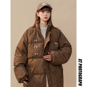 1立领PU皮复古做旧面料金属飞机扣大码M-5XL棉衣MY77726P148控198图片