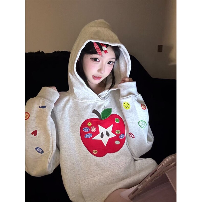 5529-P50原版做工压线+贴布刺绣+大尺寸休闲卫衣薄款/加绒,女装卫衣/绒衫,星座617A-2