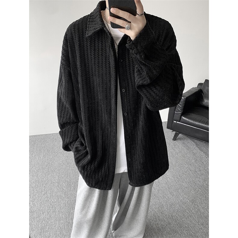 8XL-M鱼骨纹小香风衬衫男生春秋衬衣宽松慵懒垂感外套CS29009P45,男装衬衫,电商B312
