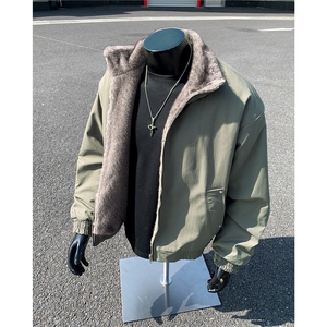 假模原品质两面穿水洗鱼骨纹牛津帆布银蓝狐座山雕外套S530特118图片