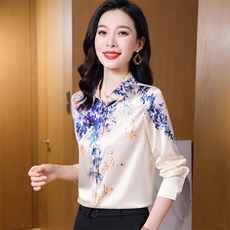 重磅真丝上衣女士丝绸真丝衬衫女长袖衬衣缎面秋装开衫中年妈妈，女装衬衫，阿舍尔精品